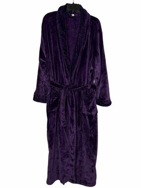 Sleep Wear Plush Shawl Collar Long Robe - Deep Purple, size XL